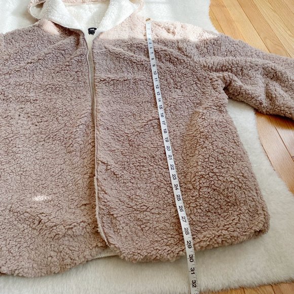 Hooded Reversible Soft Sherpa Teddy Bear Sweater Coat, Pink/White, Size 2X/3X - Picture 9 of 9